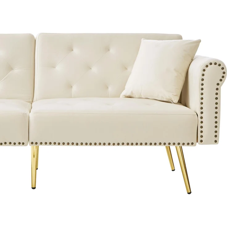 ZUBALIYA Schlafsofa 34x34 cm, mit LED - Beleuchtung, mit Stauraum, mit Samtbezug, mit breiten Armlehnen, mit Schaumstoffpolsterung, Gold – Bild 11