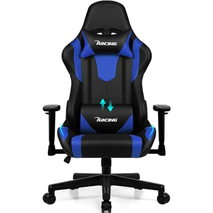 Homimaster Gaming Stuhl, Bürostuhl Ergonomisch mit verstellbare Lendenkissen, Kopfkissen und Armlehnen, Gaming Chair Gepolstert, Gamer Stuhl Wippfunktion, Gaming Stuhl 150 kg Belastbarkeit – Bild 2