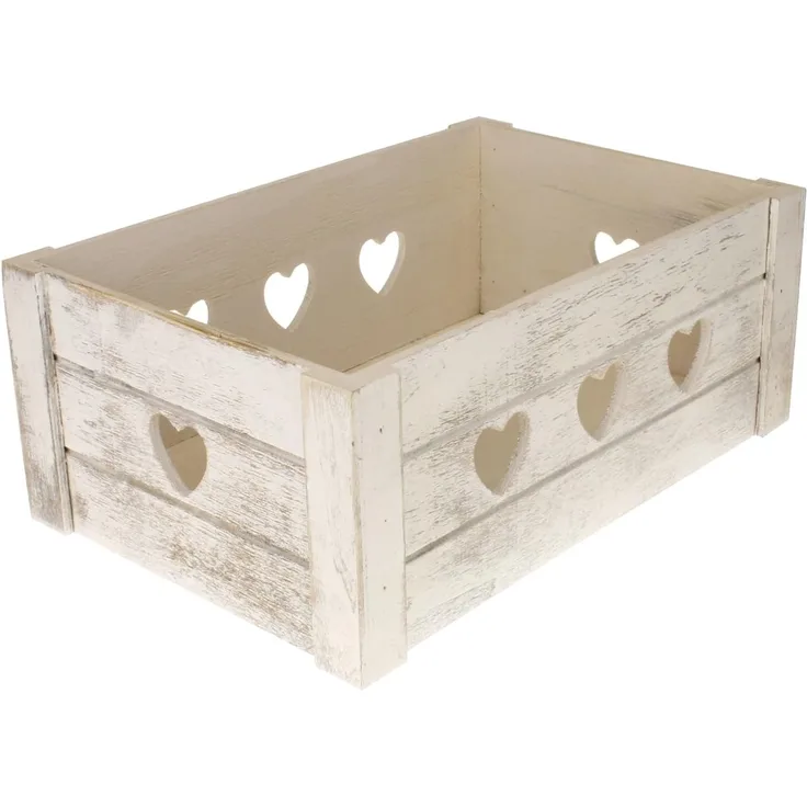 Macosa Home Dekokiste Weiß Herzen Holz Holzkiste 29 cm Kiste Aufbewahrungskiste (Geschenkkiste Geschenkverpackung weiss, 1 St, Holzkiste Landhaus)
