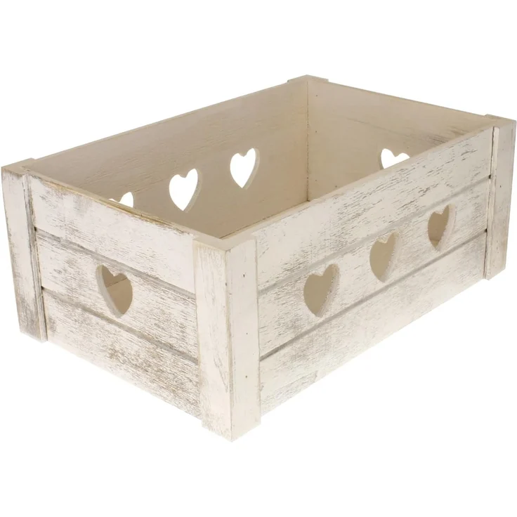 Macosa Home Dekokiste Weiß Herzen Holz Holzkiste 29 cm Kiste Aufbewahrungskiste (Geschenkkiste Geschenkverpackung weiss, 1 St, Holzkiste Landhaus) – Bild 1