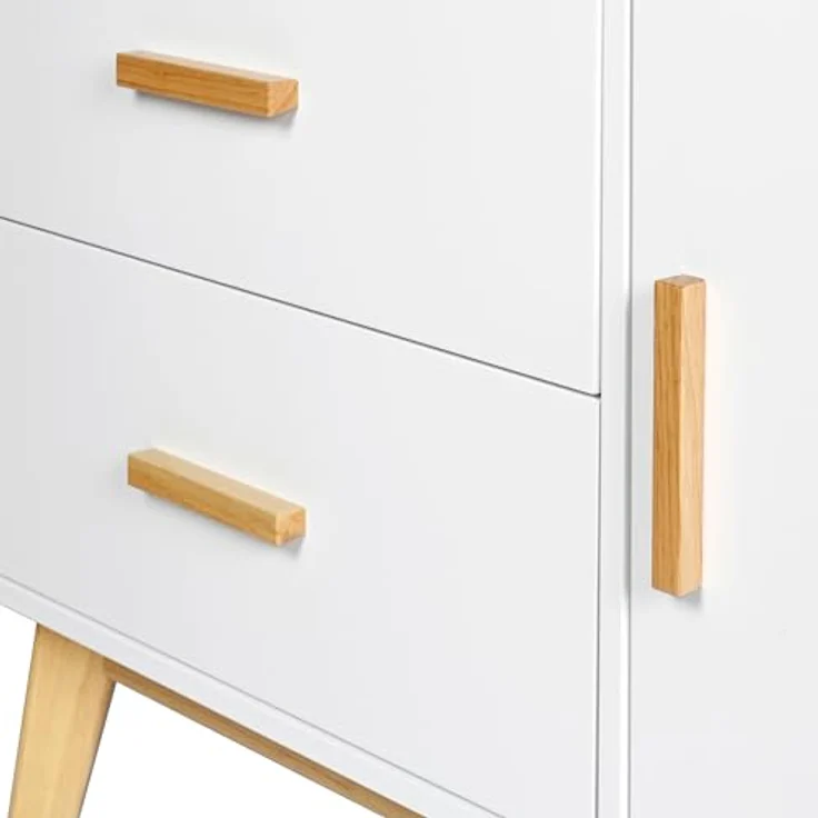 hjh LIVING Sideboard mit 2 Schubladen und 1 Tür TAROLO Kommode 120 x 40 x 72 cm Schrank im skandinavischen Stil Weiß, Fußgestell in Eiche – Bild 6