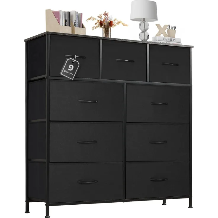 Sweetcrispy Kommode mit Stoff-Schubladen, Sideboard mit 9 Stoff-Schubladen, Schubladenschrank, Organisationsmöbel für Küche, Büro, Flur, TV-Schrank mit Schubladen