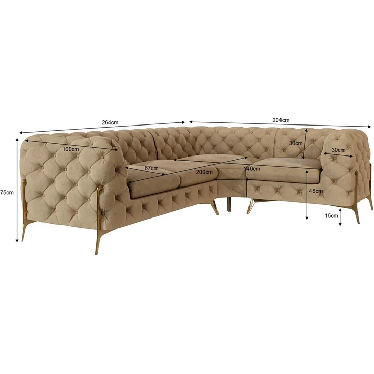 S-Style Möbel Ecksofa Chesterfield Ashley mit Goldene Metall Füßen, Die Eckeinheit kann entweder rechts- oder linkshändig sein, mit Wellenfederung – Bild 3