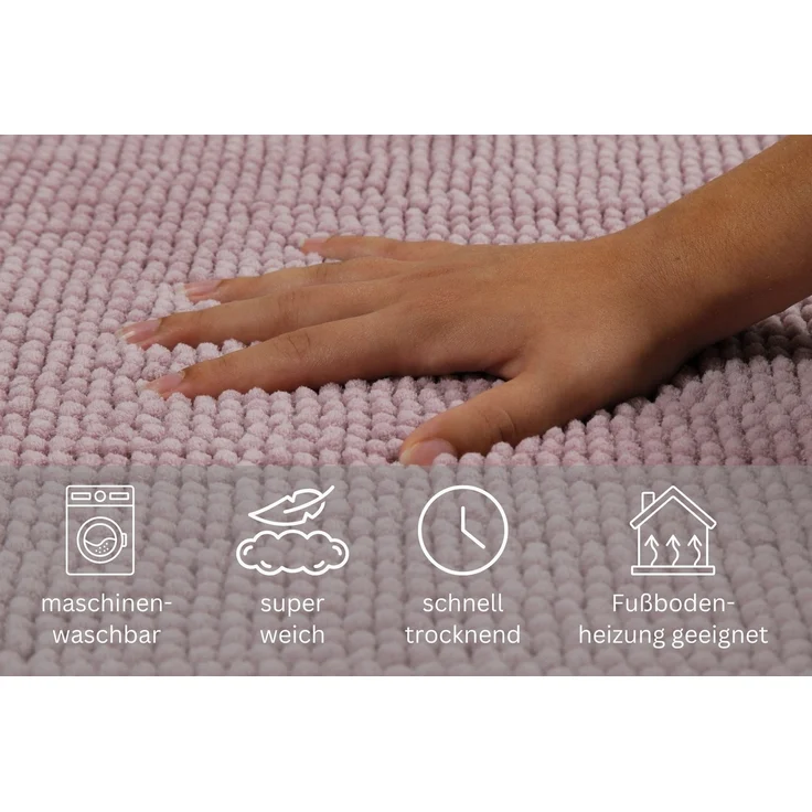 OTTO home Badematte Kaelan, weicher Chenille, Höhe 14 mm, rutschhemmend beschichtet, fußbodenheizungsgeeignet, Polyester, rechteckig, Badvorleger, Badteppich weiches Chenille, pastellfarben, Badezimmer – Bild 2