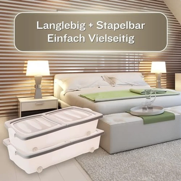 Centi Aufbewahrungsbox Unterbettkommode mit Rollen, flach, transparent (2er-Set) – Bild 4