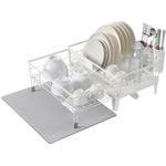 SONGMICS Abtropfgestell Geschirr, ausziehbarer Geschirr-Abtropfständer, wasserabsorbierende Silikonmatte, 360° drehbarer und ausziehbarer Ablauf, (31-56) x 42 x 20 cm, mattweiß-taubengrau