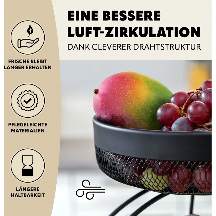 eluno Obstschale 2-stöckige Etagere, Metall, (1-tlg), mit Bananenhalterung – Bild 5