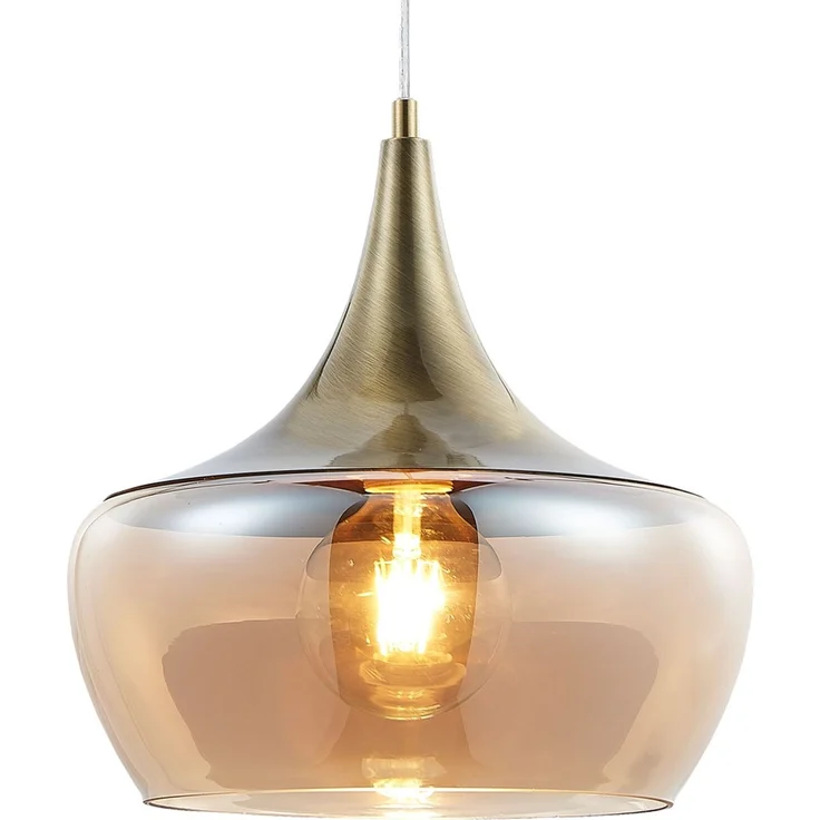 LED Hängeleuchte, messing antik, Glas amberfarben, H 150 cm – Bild 8