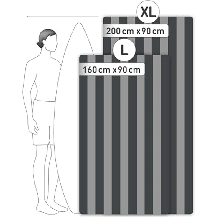 Fit-Flip Strandtuch XXL, Mikrofaser, leicht und schnelltrocknend, 100% recycelt, grau-dunkelgrau gestreift, 200x90cm – Bild 4