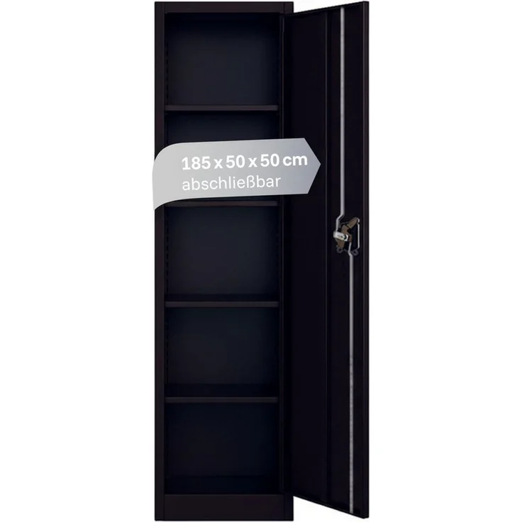 LagerZwei Aktenschrank Stahlschrank 185 x 50 x 50 cm (1-St) 3-fach verriegelt, 4 Böden, bis 30 Ordner, nur 50 cm breit – Bild 1