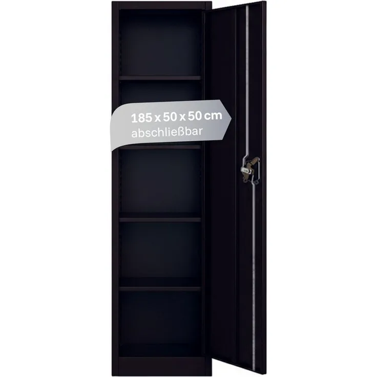 LagerZwei Aktenschrank Stahlschrank 185 x 50 x 50 cm (1-St) 3-fach verriegelt, 4 Böden, bis 30 Ordner, nur 50 cm breit
