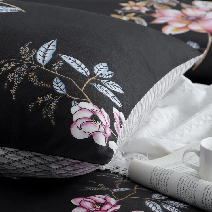 Bettwäsche Set 155x220 Schwarz Blumen Mikrofaser Reißverschluss Bügelfrei – Bild 7