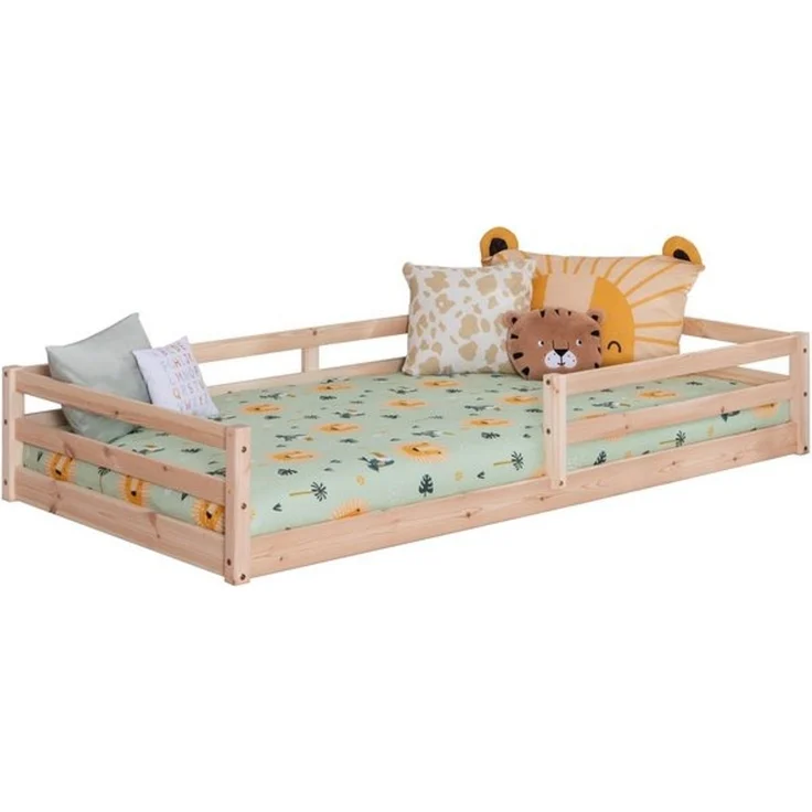 Ticaa Kinderbett, Neo Hausbett Bodenbett mit Rausfallschutz 150kg, inkl. Lattenrost & abnehmbarem Rausfallschutz, 90x200, Natur – Bild 4