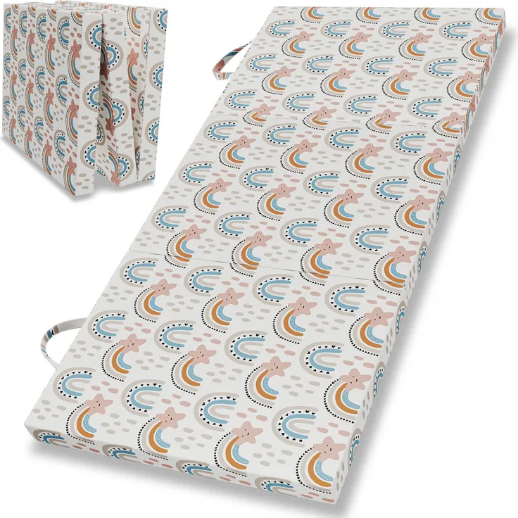 ELONEO Klappmatratze 90x200 cm, 8 cm hoch, Gästematratze klappbar, Faltmatratze, Faltbare Matratze, Bandscheibenwürfel, Reisematratze, Gästebett klappbar, Klappbett waschbar, Regenbogen