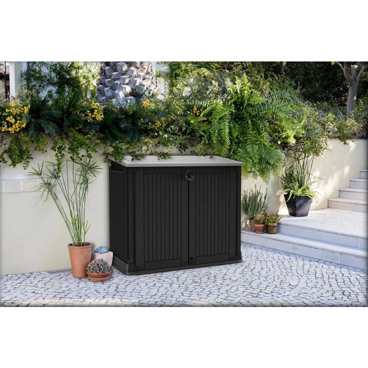 Keter Store-it-Out Midi Mülltonnenbox, 130 x 74 x 110 cm, Robuste Abfallbehälter-Lösung, 845L, Wetterfest, Grau/Schwarz, UV-beständiges Polypropylen, Abschließbar – Bild 2