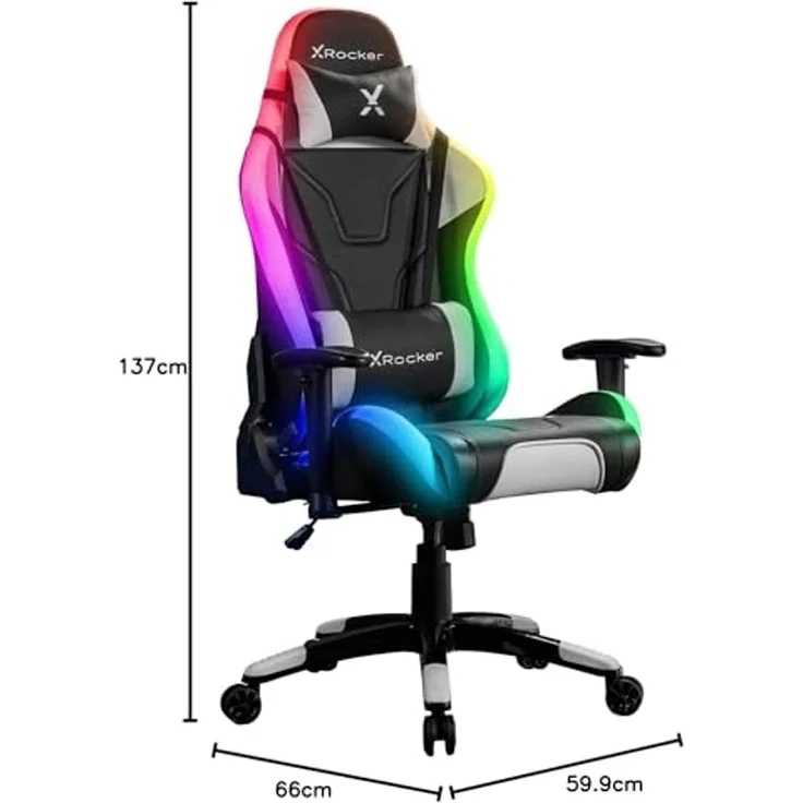 X Rocker Agility eSports Gaming-Bürodrehstuhl mit LED-Beleuchtung & App-Steuerung - schwarz/weiß – Bild 3