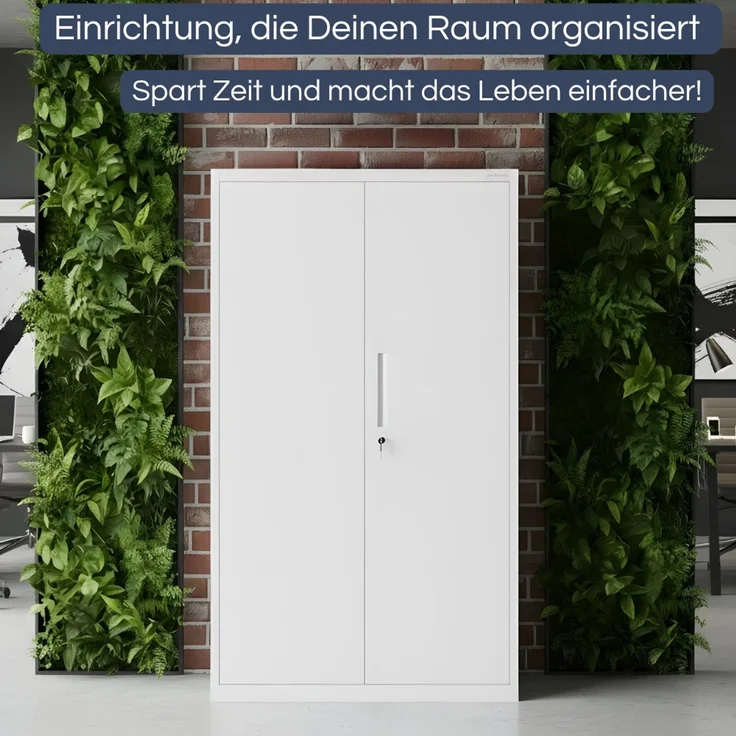 Metallschrank mit Sockel RUEL - 160x90x40cm Weiß | Büroschrank Aktenschrank Stahlschrank Fachbodenschrank Werkstattschrank – Bild 3