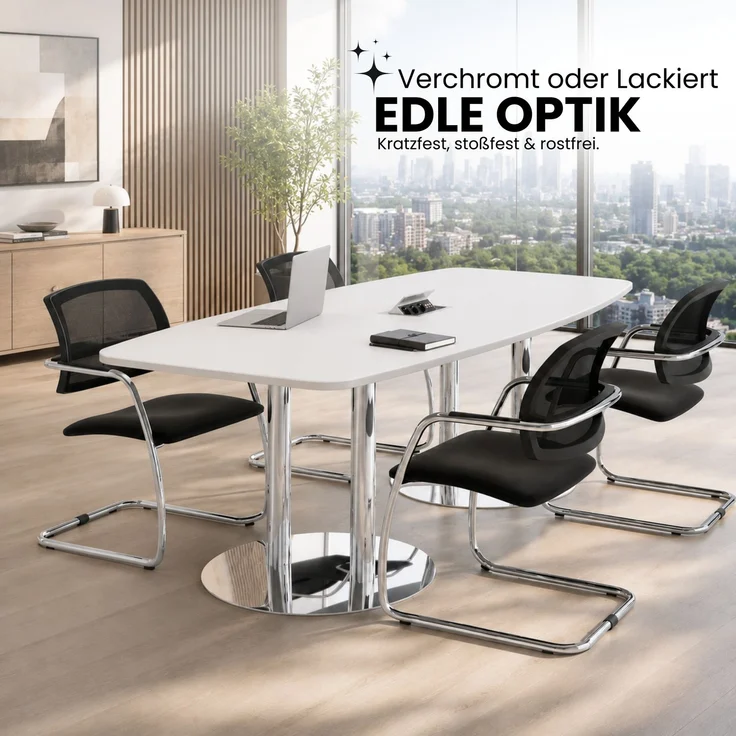 bümö Konferenztisch oval 220x103 cm in Eiche, Tischsäulen in Graphit - Großer Besprechungstisch, Meetingtisch für 8 Personen, XL-Tisch für Konferenzraum, Meeting & Besprechungsraum, KT22S-E-G – Bild 2