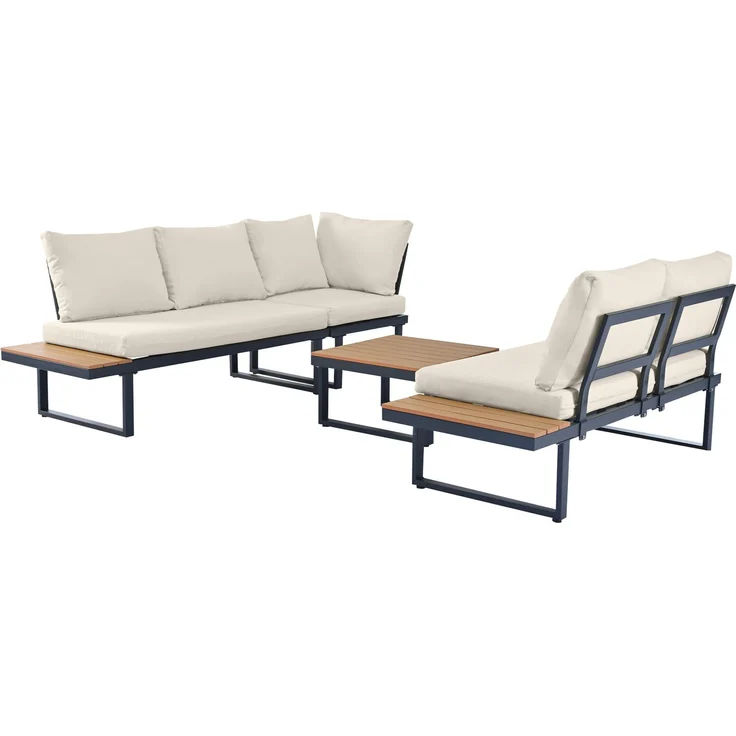 Merax Gartenlounge-Set, 5-Sitzer Gartenmöbel mit 5-Winkel-verstellbare Lehne, Beige + Grau – Bild 9