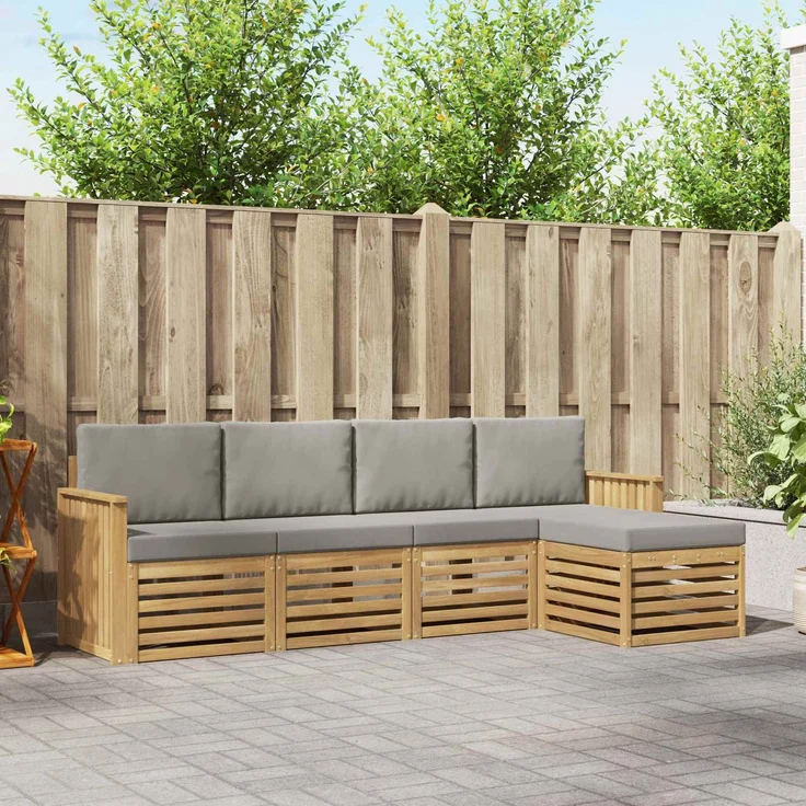 vidaXL Outdoor-Sofagarnitur 5 stk. 5-Sitzer Weiß und Hellgrau 3391671 – Bild 1