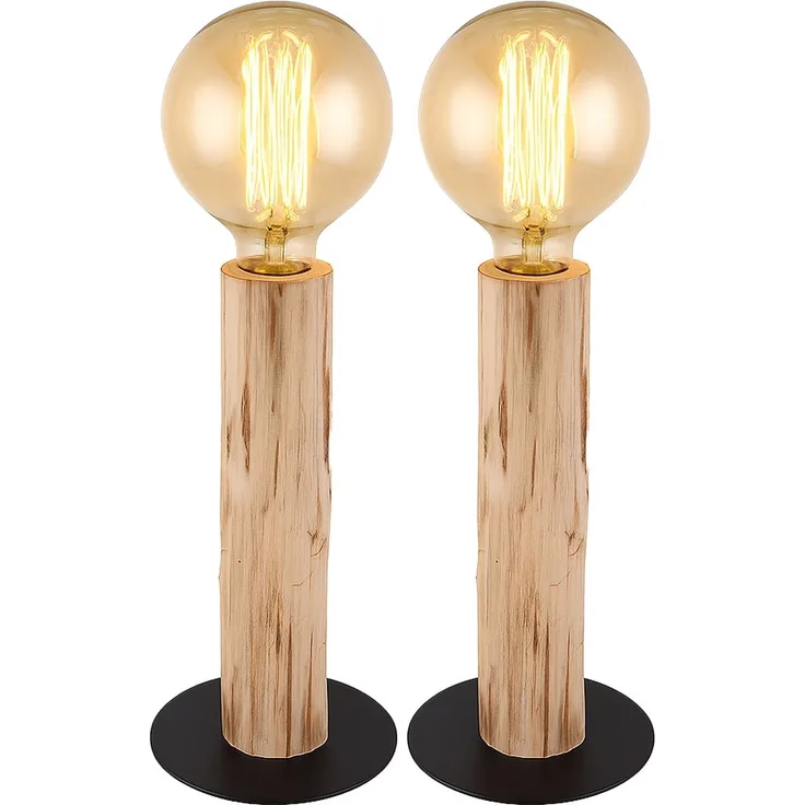 2er Set Tischleuchte, Holz, Schwarz, Schalter, H 30 cm