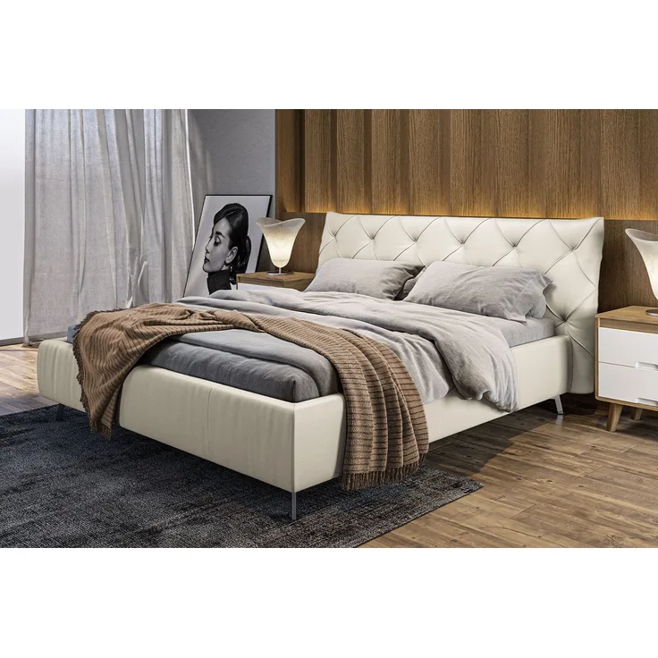 KAWOLA Bett ANNY Polsterbett Kopfteil niedrig Leder weiß 160x200cm