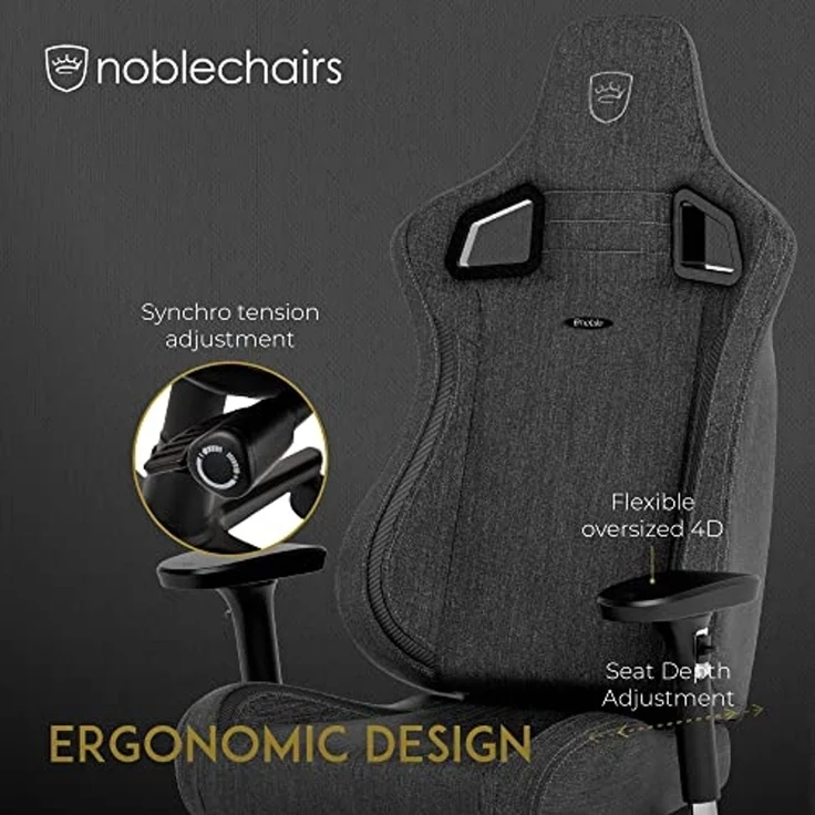 noblechairs Epic Compact TX Gaming Stuhl, Bürostuhl, Schreibtischstuhl, Kopf- und Lendenstütze, Atmungsaktives Textilgewebe, Entwickelt für Nutzer bis 120 kg und 1,7 Meter Hoch, Anthrazit – Bild 4