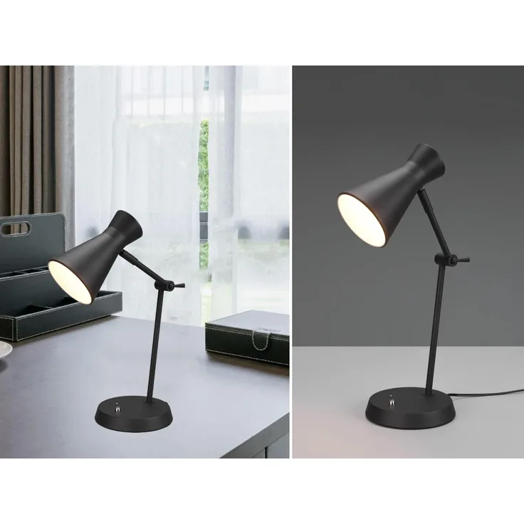 LED Schreibtischlampe mit Gelenkarm Metallschirm in Schwarz, Höhe 50cm
