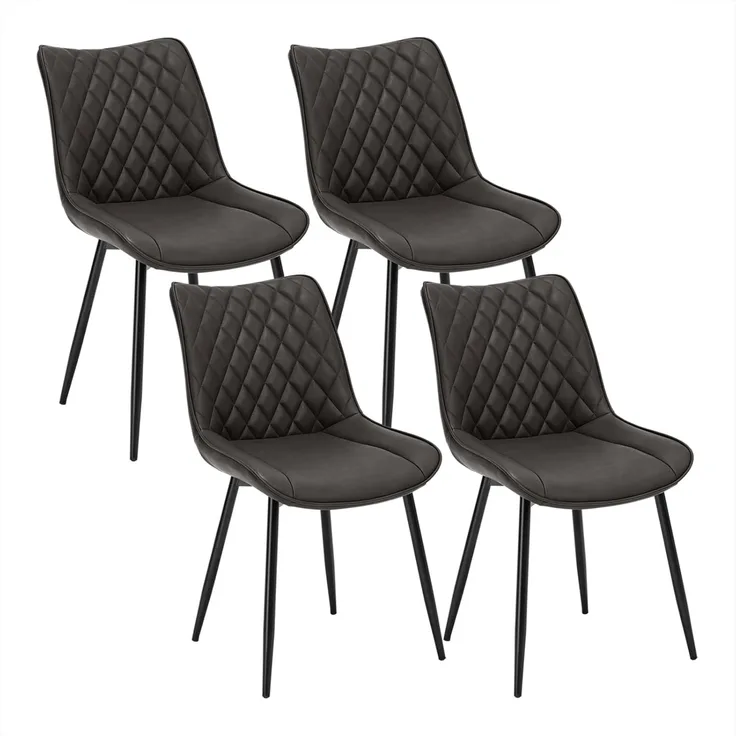 WOLTU 4 x Esszimmerstühle 4er Set Esszimmerstuhl Küchenstuhl Polsterstuhl Design Stuhl mit Rückenlehne, mit Sitzfläche aus Kunstleder, Gestell aus Metall, Antiklederoptik, Anthrazit, BH210an-4