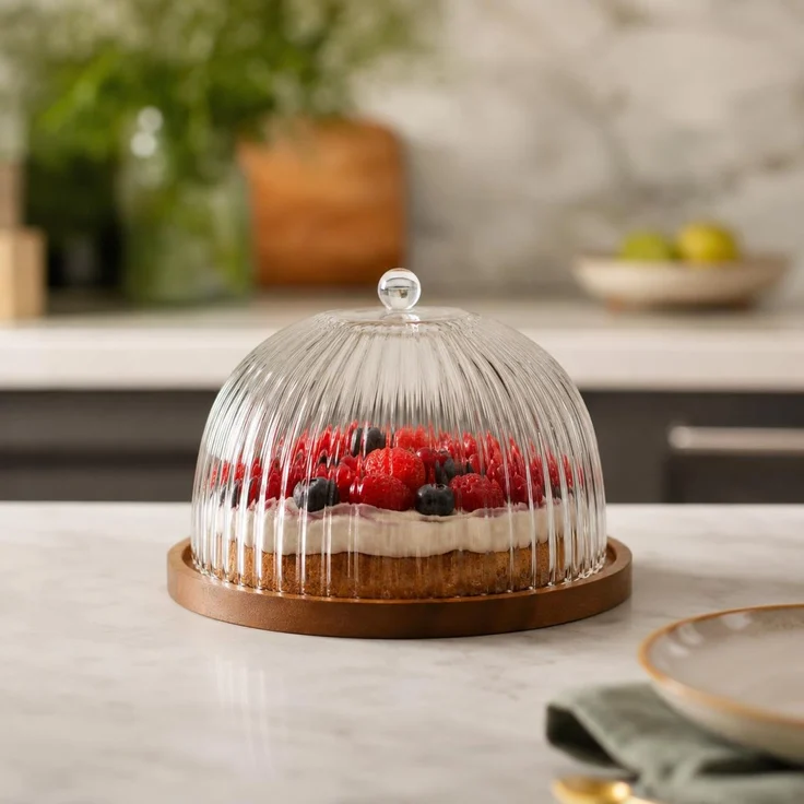 Luana La Torta Servierplatte mit Glasglocke und Holzteller - ø11 x 19 cm – Bild 5