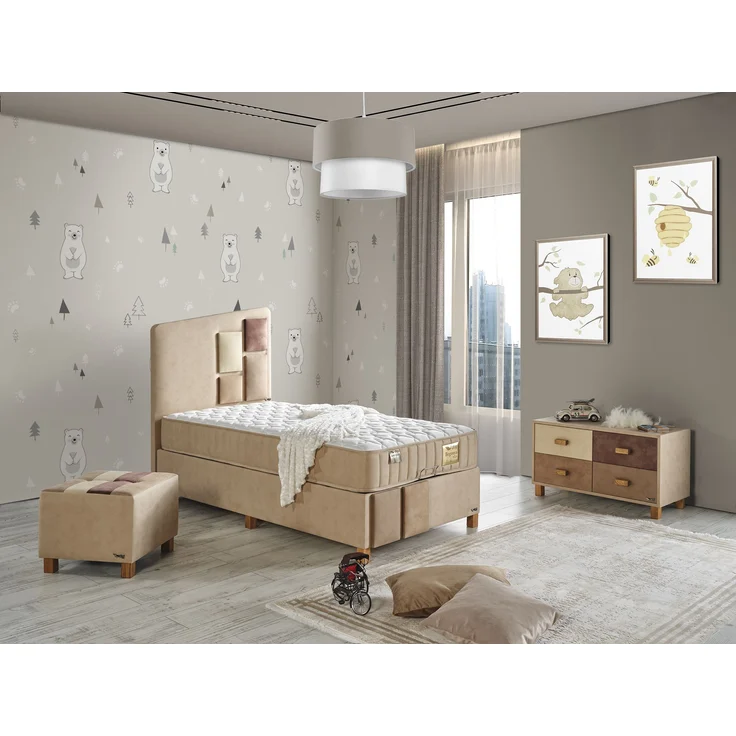 Schlafzimmer-Set "Liliana" – Bett mit Bettkasten, Hocker, Kommode und Matratze-Braun – Bild 2