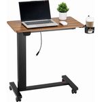 VEVOR Überbetttisch mobiler Betttisch mit 4 Rädern, elektrisches Anheben mit Upgrade-Knopf, rollbarer Laptop-Schreibtisch mit Getränkehalter, höhenverstellbarer Überbettschreibtisch