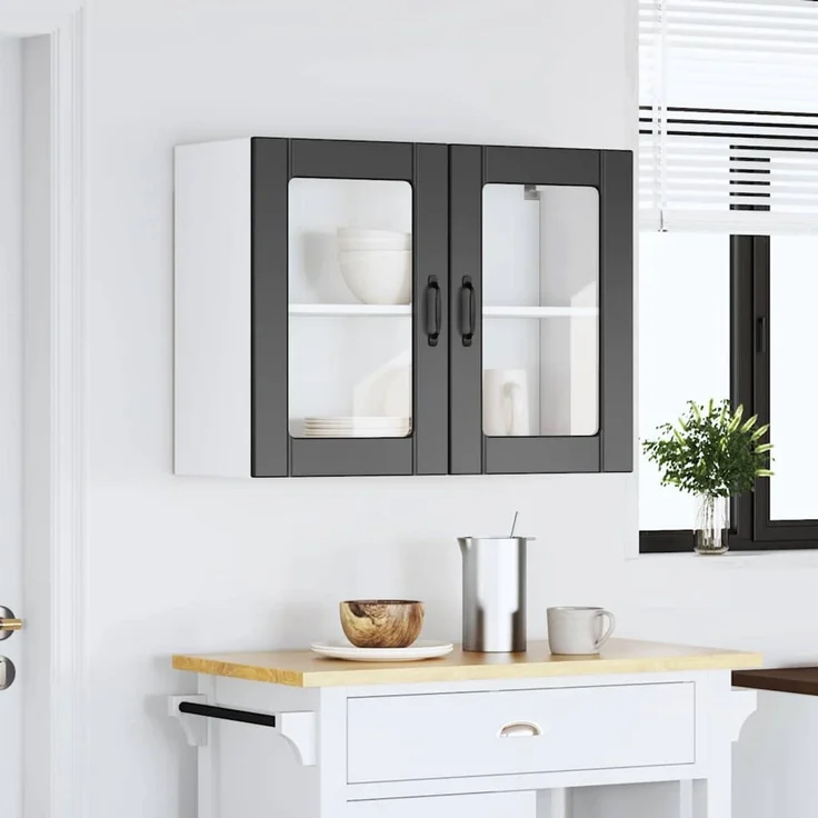 vidaXL Küchen-Hängeschrank mit Glastür Lucca Schwarz Holzwerkstoff 853848 – Bild 2