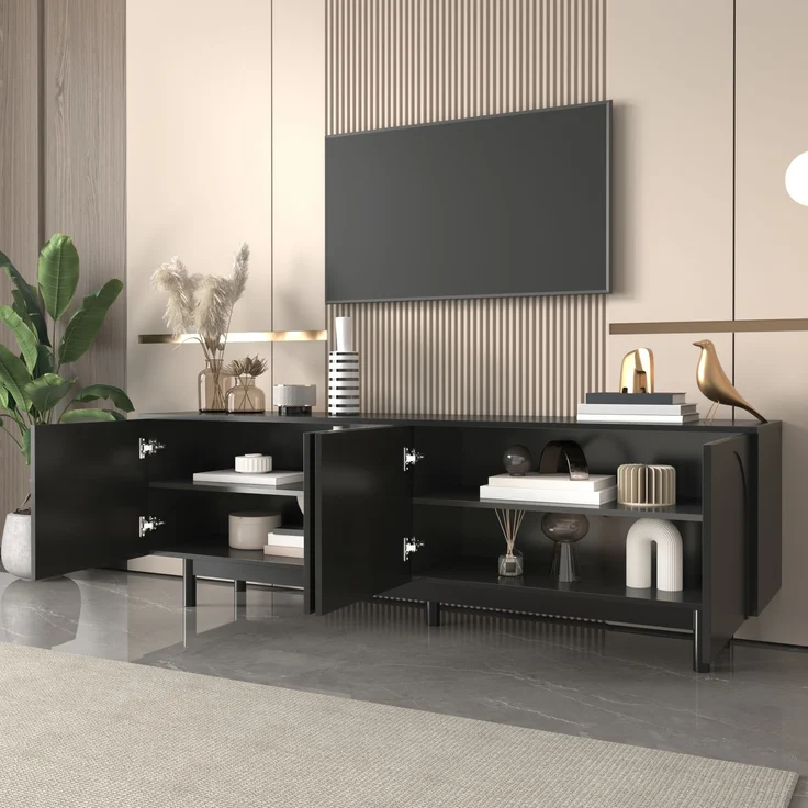 TV-Schrank Schwarz 175 x 38 x 56 cm mit 4 Türen Push-to-Open Stauraum – Bild 4