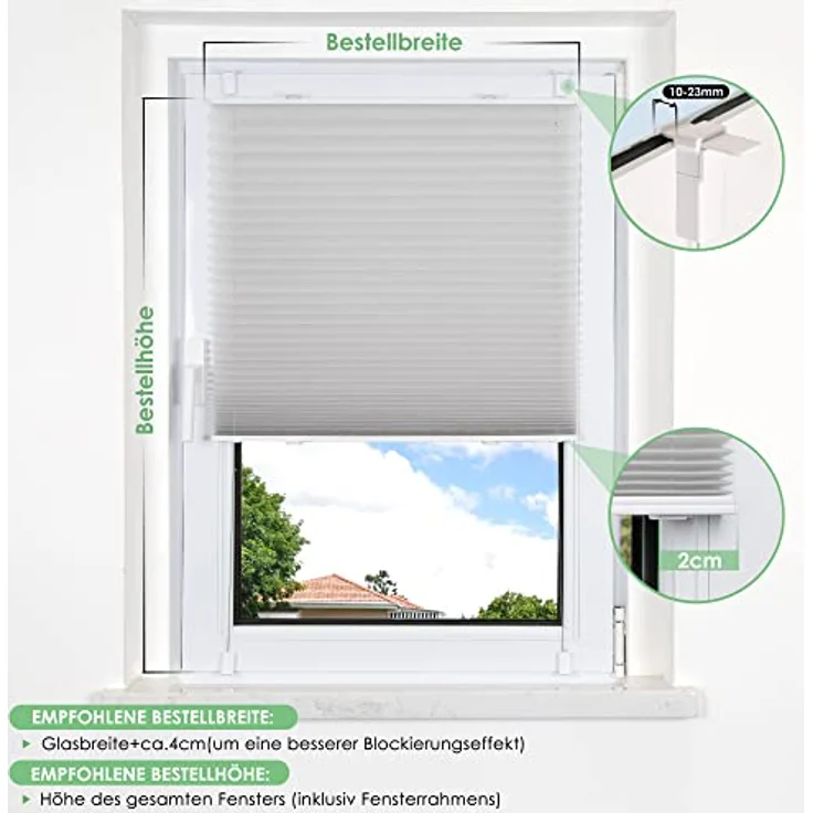 bobodeco Plissee ohne Bohren Klemmfix Faltrollo Jalousie Grau 100x130 cm (BxH), Plisseerollo Sichtschutz und Sonnenschutz Blickdicht Easyfix lichtdurchlässig Rollo für Fenster & Tür – Bild 7
