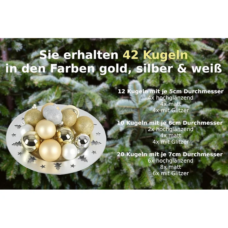 Glas-Weihnachtsbaumkugeln 42er-Set versch. Größen Baumschmuck Baumdeko Anhänger – Bild 3