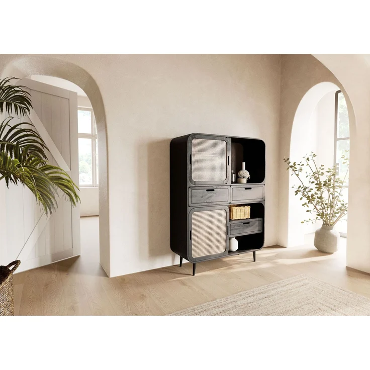 Highboard Mango 110 x 40 x 150 dunkelgrau lackiert VALENCIA #210 – Bild 2
