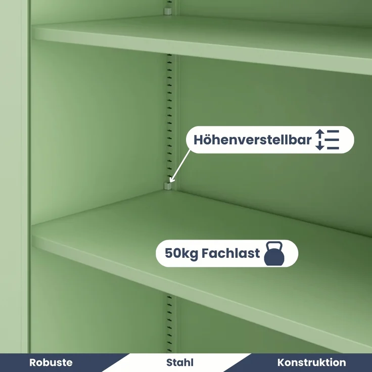 Aktenschrank abschließbar KADO - 5 Ebenen verstellbar, Flügeltüren | Metallschrank Werkstatt Mehrzweckschrank Büroschrank aus Stahl Werkzeugschrank, 195x90x40cm Pastellgrün – Bild 4