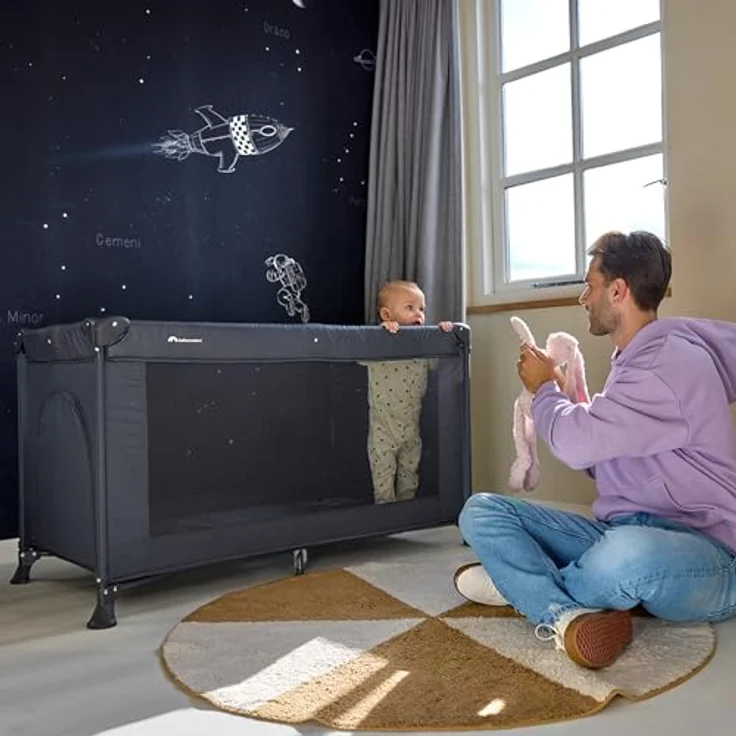 Bebeconfort Sweet Dreams, Baby Reisebett, 0–3 Jahre (0–15 kg), Reisebett leicht für Babys, Große gepolsterte Matratze, Seitenfenster, Einfach Kompakt Klappbar, Mit Reisetasche, Mineral Graphite – Bild 9