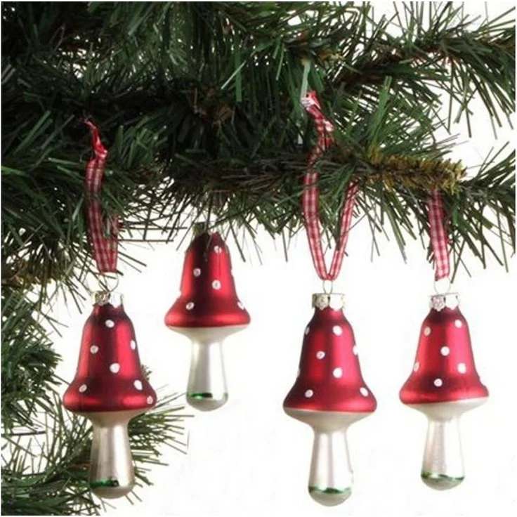 BURI Weihnachtsbaumkugel Glas-Weihnachtsbaumschmuck Pilz 4er-Set Christbaumkugeln Anhänger Deko (4 St) – Bild 5