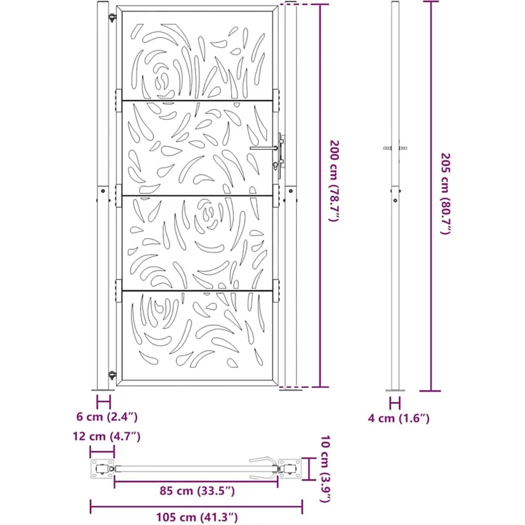 vidaXL Gartentor Schwarz 100x200 cm Stahl Flammendesign 4100993 – Bild 9