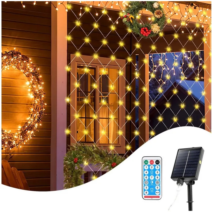 Clanmacy LED-Lichternetz Solar Lichternetz Lichtervorhang 8 Modi-Speicherfunktion IP44 Party