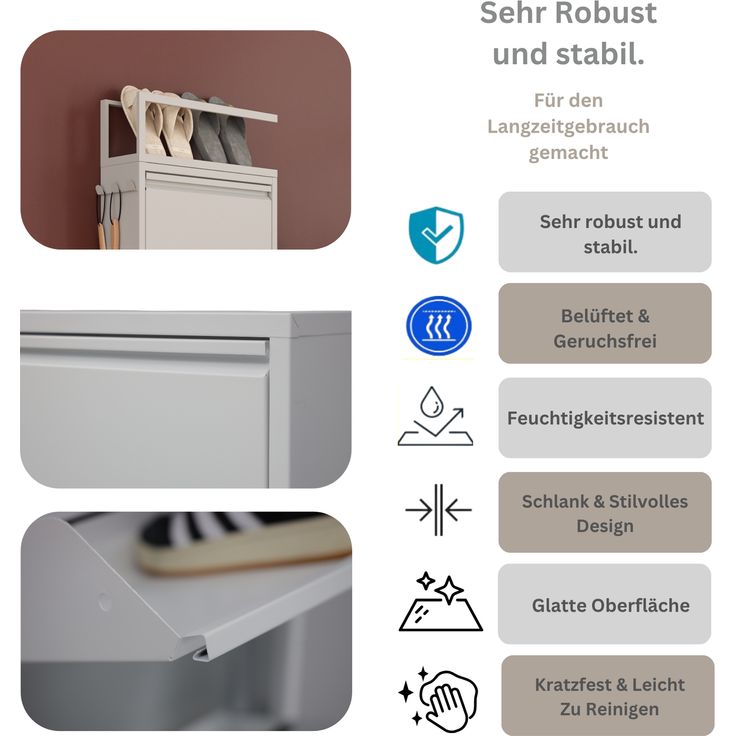 Schuhkipper mit Zubehör, Grau, 2 Klappen 52x15x85,5 cm, Pantoffelregal, Hakenleiste – Bild 5