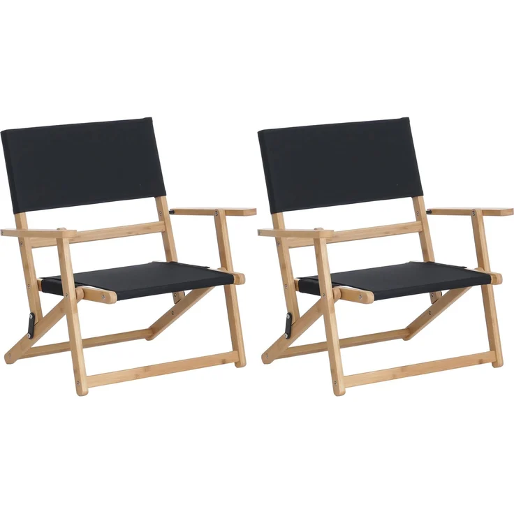 2er-Set Bambus Campingstuhl HWC-Q42, Gartenstuhl Balkonstuhl Freizeitstuhl klappbar Outdoor Stoff/Textil ~ schwarz – Bild 9
