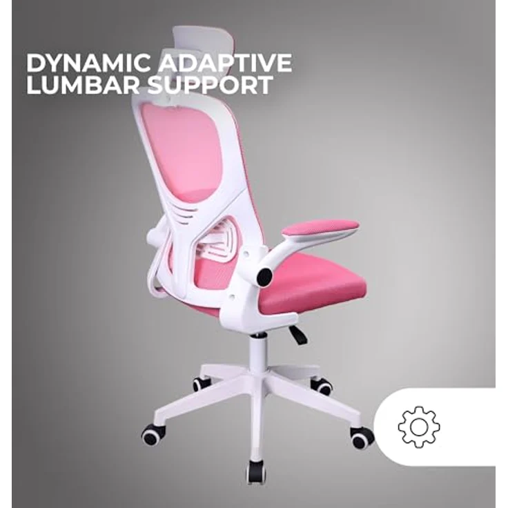 MARSGAMING MGC-ERGOPLUS, Professioneller Ergonomischer Stuhl, Dynamische Lendenwirbelstütze, Atmungsaktives Netz, Höhenverstellbar 115 und 125cm, Klappbare Armlehnen, Verstellbare Kopfstütze, Rosa – Bild 6