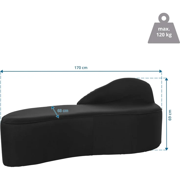 hjh OFFICE Modernes Loungesofa Baracoa Chaiselongue rechtsseitig, Couch Relaxliege gepolstert, Stoffbezug Schwarz – Bild 3