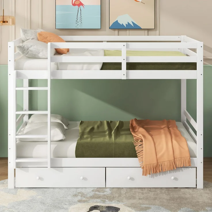 Etagenbett 140x200 cm mit Stauraumschubladen, hohem Sicherheitsgeländer, platzsparend, Treppe,Hochbett für Kinderzimmer, robust und langlebig,weiß – Bild 2