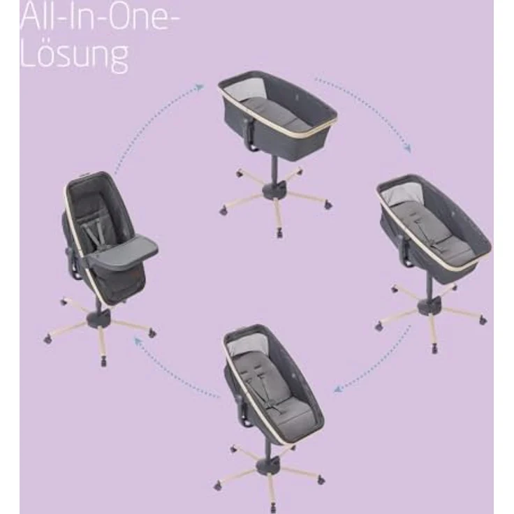 Maxi-Cosi Alba All in 1 Stubenwagen, Einfacher Wechsel zwischen Stubenwagen, Liegewagen und Hochstuhl, 100% recycelte Stoffe, 0 Monate - 3 Jahre alt (15kg), Beyond Graphite – Bild 3