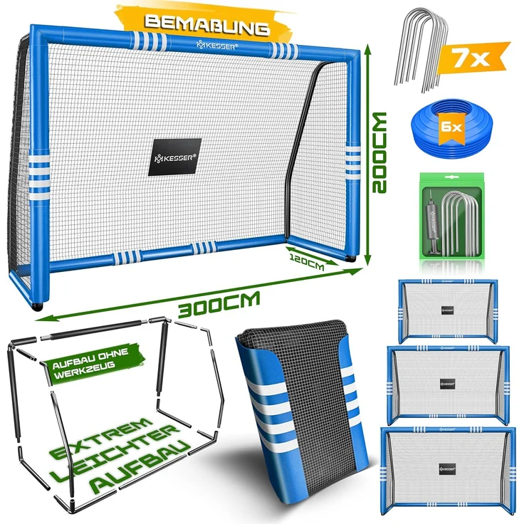 KESSER® Fußballtor für Garten robustes Outdoor Training Schusstraining UV-beständigem Netz, Stahlrahmen mit Polsterung, Erdhaken, Luftpumpe, Hüttchen, Montagezubehör für Kinder und Erwachsene Blau, 300cm, Ohne Torwand – Bild 8
