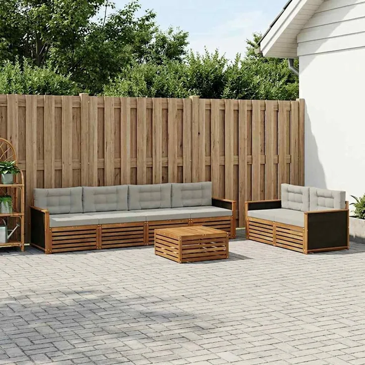 vidaXL Outdoor-Sofagarnitur 7 stk. 6-Sitzer Natur und Hellgrau 3383044